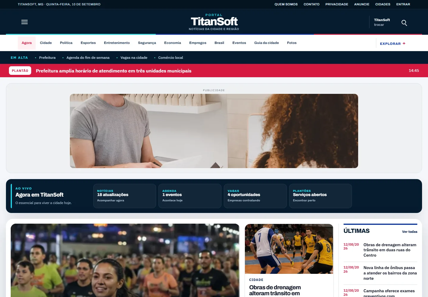 Tela real da página inicial do Portal de Notícias TitanSoft